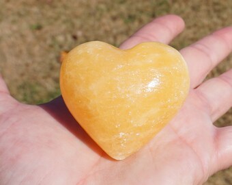 Orange Calcite Heart #1 ~ Polished Heart Stone - Crystal Heart - Lucky Stone - Healing Stone ~ 3.5 Ounces ~ 1.85" x 2" x 1.25"
