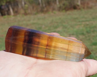 Fluorite #11 ~ Polished Multicolor Yellow and Purple Fluorite Crystal Wand ~ Metaphysical ~ 2.8" x 1" x 3/4" ~ 2 Oz