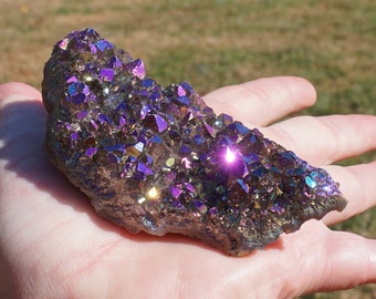 Titanium Amethyst Cluster #3 ~ Sparkly Iridescent Rainbow Aura Titanium Bonded Amethyst Crystal Cluster ~ 3.7" x 1.75" x 3/4" ~ 3.7 Oz