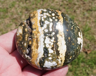 Ocean Jasper #4 - Polished Natural Ocean Jasper Palm Stone From Madagascar ~ 2.6" x 2.5" x 1.1" Inches ~ 5.7 Ounces - Natural Home Decor