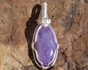 Charoite Pendant ~  Russian Charoite, Sterling Silver, Wire Wrapped Pendant ~ Handcrafted