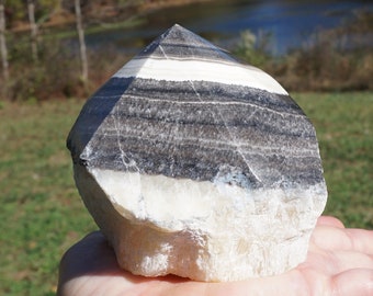Zebra Calcite #19 ~ Large Polished Zebra Calcite Point ~ Natural Stone ~ 3.5" x 3" x 2.75" ~ 1 Pound, 6.5 Ounces ~ Unique Crystal