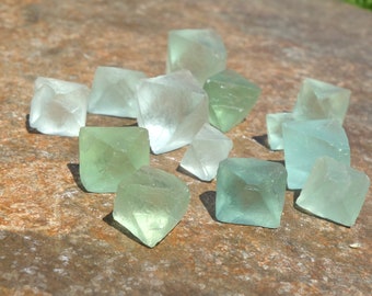 Green and Clear Fluorite Octahedron Crystals Parcel ~ 30 Gram Bag, Jewelry Supply, Raw Crystals, Wire Wrapping, Chakra, Crystal Healing