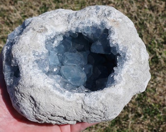 Celestite #7 ~ AAA Large Natural Blue Madagascar Celestite Crystal Geode  ~ 6 pounds 2.3 Ounces ~ 5.5" x 5.2" x 3.5" ~ Natural Home Decor