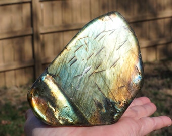 Labradorite #9 - High Quality Polished Natural Madagascar Labradorite ~ 3.35" x 3.25" x 1.75" ~ 1 Pound, 1.6 Oz ~ Spectrolite