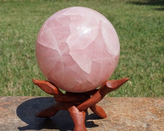 Rose Quartz #14 ~ Extra Large Rose Quartz Crystal Sphere with Wood Display Stand ~ Decorative Stone ~ 4.15 Inch ~ 4 Pounds