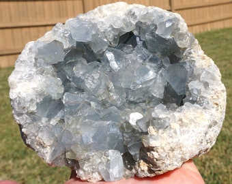 Celestite #5 ~ Large Natural Blue Madagascar Celestite Crystal Geode  ~ 4 pounds, 11 Ounce ~ 5.5" x 4.5" x 4.5" ~ Natural Home Decor