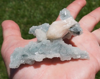 Zeolite #8 ~ High Quality Peach Stilbite and Chalcedony Crystal Cluster ~ 2.5" x 2" x 1" ~ 1.6 Ounce ~  Natural Stone ~ Gems and Minerals