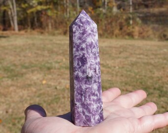 Lepidolite #5 ~ Lepidolite Stone Wand // Crystal Tower // 3.5" x 1" x 1" // 3.4 Ounce // Calming Healing Stone // Polished Stone