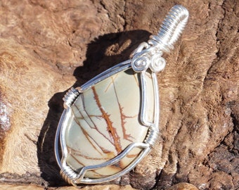 Jasper and Sterling Silver Wire Wrapped Pendant ~ Handcrafted Red Creek Jasper Natural Stone Wire Wrap Pendant with Optional Chain