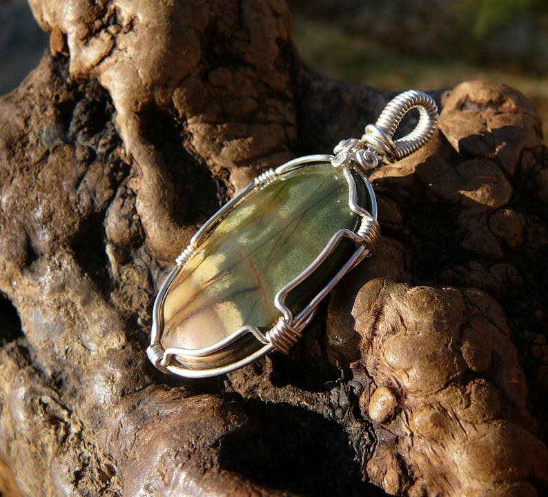 Jasper and Sterling Silver Wire Wrapped Pendant ~ Large Cherry Creek Jasper Natural Stone Handmade Wire Wrap Pendant ~ Earthy