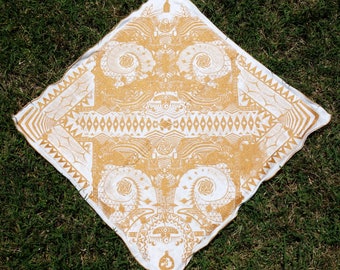 Bandana #34 ~ White and Gold // Steampunk // Burning Man // Psychedelic Festival Bandana // Rave Mask // Trippy// EDM Gear