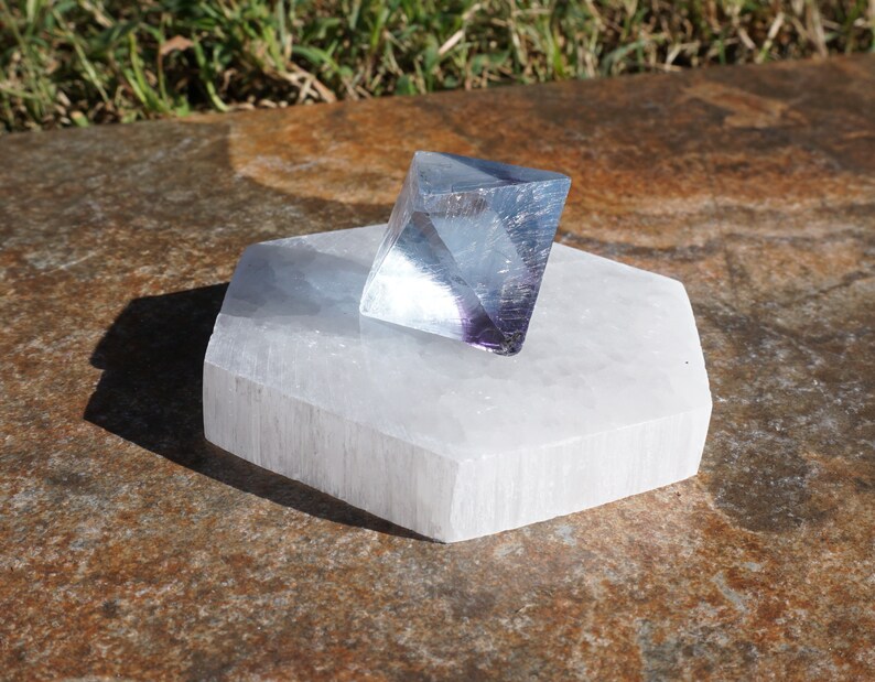 Selenite #4 ~ ONE Polished Selenite Hexagon Charging Plate ~ Metaphysical Healing Stone ~ 3 x 3.25 x 12 ~ 4.5 Ounce ~ Crystal Gridding
