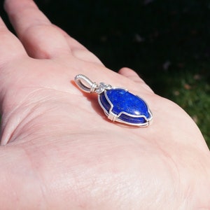 Lapis and Sterling Silver Wire Wrapped Pendant Genuine Lapis Lazuli Natural Stone Jewelry with with Optional Chain image 9