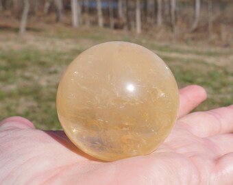 Calcite Sphere #10 ~ High Quality Golden Optical Calcite Crystal Ball with Display Stand ~ 1.8 Inch ~ 4.8 Ounces ~ Polished Stone Sphere