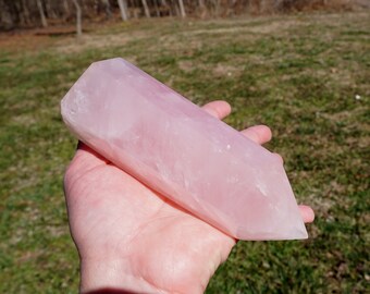 Rose Quartz Crystal #13 ~ Large Polished Genuine Madagascar Rose Quartz Crystal Wand ~ Metaphysical ~ 5.3" x 1.6" x 1.9" ~ 15.5 Ounces