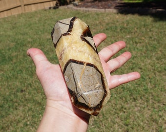 Septarian #8 ~ Large Polished Septarian Natural Stone Sculpture ~ "Dragon Stone" ~ Crystal Tower ~ 1 Lb, 3.8 oz ~ 5.75 In. x 2.25" x 1.75"