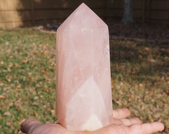 Rose Quartz Crystal # ~ Large Polished Genuine Madagascar Rose Quartz Crystal Wand ~ Metaphysical ~ 4.7" x 2.2" x 1.9" ~ 1 lb 1.5 Oz