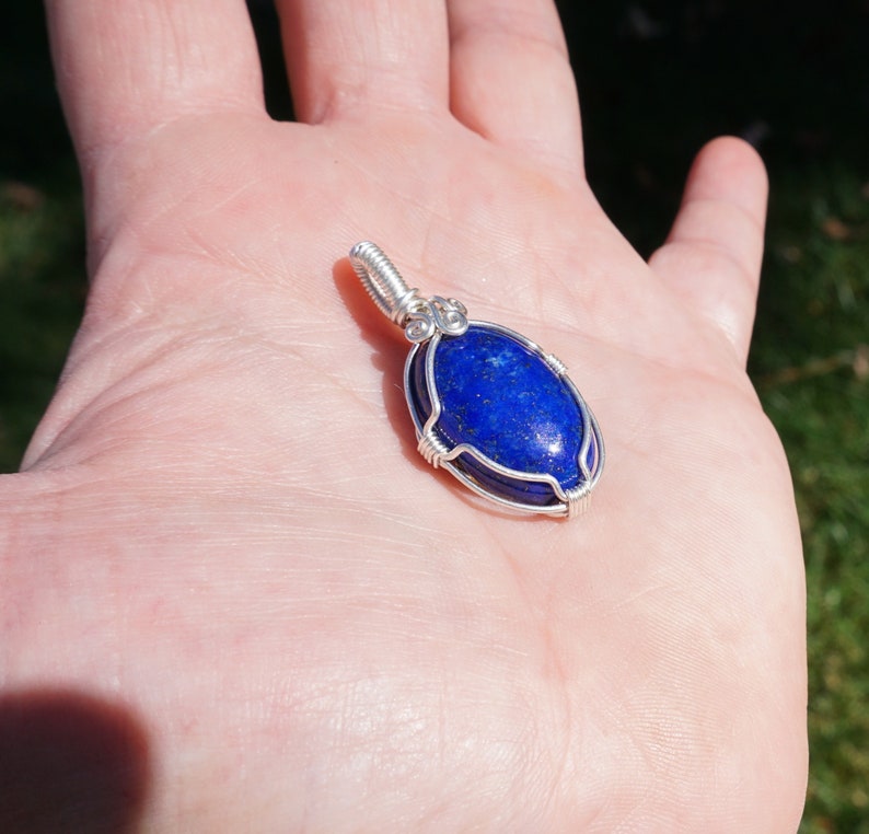 Lapis and Sterling Silver Wire Wrapped Pendant Genuine Lapis Lazuli Natural Stone Jewelry with with Optional Chain image 8