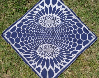 Bandana #44 ~ Sacred Geometry ~ Visionary Art Bandana ~ Eco Friendly ~ Crystal Infused Ink ~ Face Mask ~ Rave Bandanas ~  Blue and Silver