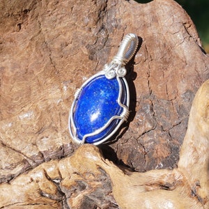 Lapis and Sterling Silver Wire Wrapped Pendant Genuine Lapis Lazuli Natural Stone Jewelry with with Optional Chain image 5