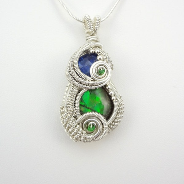 SALE Kyanite and Ammolite Wire Wrapped Pendant