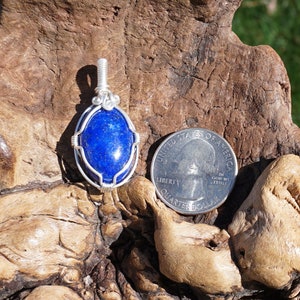 Lapis and Sterling Silver Wire Wrapped Pendant Genuine Lapis Lazuli Natural Stone Jewelry with with Optional Chain image 6
