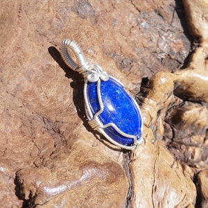 Lapis and Sterling Silver Wire Wrapped Pendant Genuine Lapis Lazuli Natural Stone Jewelry with with Optional Chain image 4