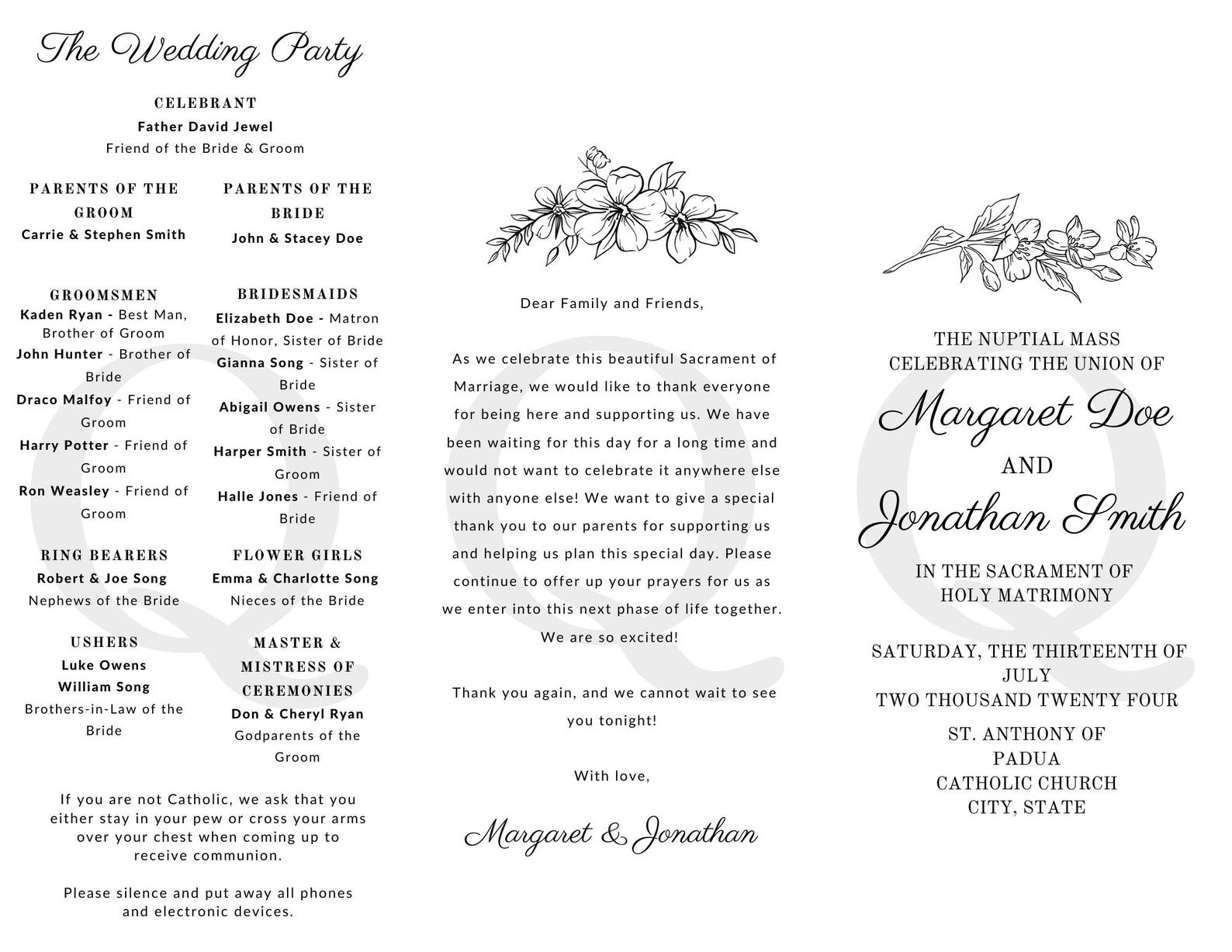 Catholic Wedding Mass Program Template: Customizable Trifold 8.5”x11 ...