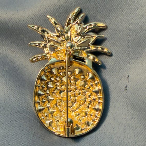 Pineapple Brooch Rhinestone Statement Pin Gold To… - image 4