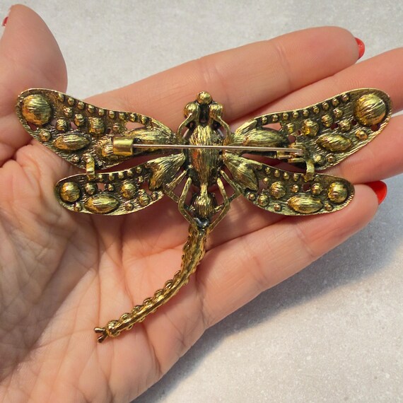Dragonfly Brooch Red Rhinestone Statement Insect … - image 6