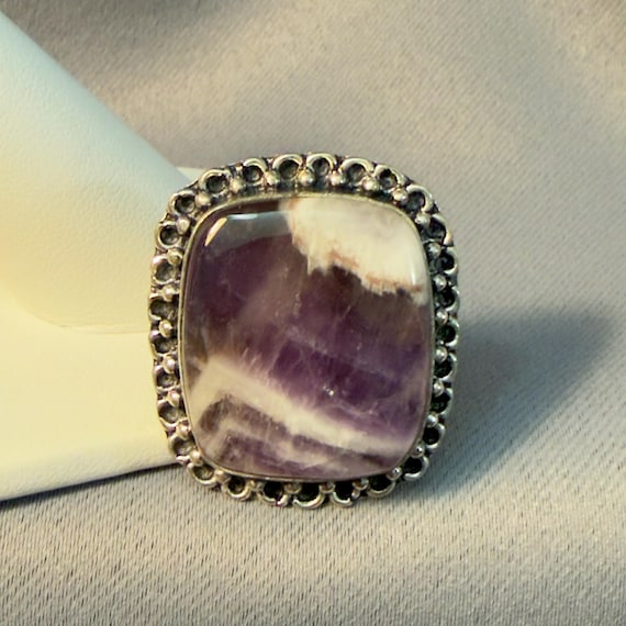 Amethyst Ring Chevron Quartz Silver Statement Rin… - image 7