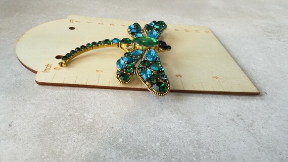 Dragonfly Brooch Large Rhinestone Statement Pin G… - image 8