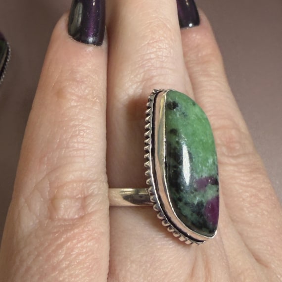 Ruby Zoisite Pendant and Ring Set Green Pink Ston… - image 15