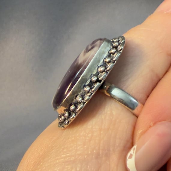 Amethyst Ring Chevron Quartz Silver Statement Rin… - image 5