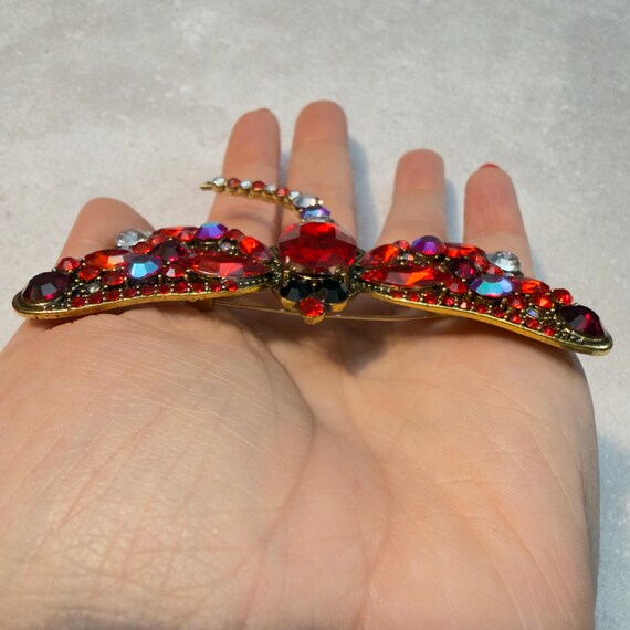 Dragonfly Brooch Red Rhinestone Statement Insect … - image 5