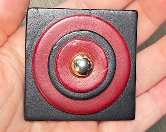 Handmade Brutalist Style Geometric Target Brooch Red Black 3D Circle Pin
