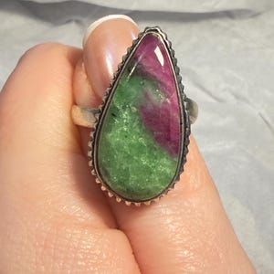 Ruby Zoisite Adjustable Ring Teardrop Statement Ring OOAK