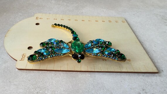 Dragonfly Brooch Large Rhinestone Statement Pin G… - image 7