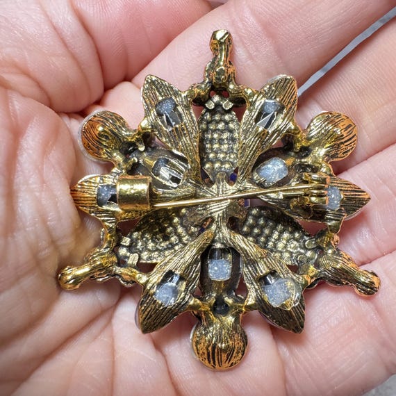 Floral Snowflake Rhinestone Statement Brooch Vint… - image 2