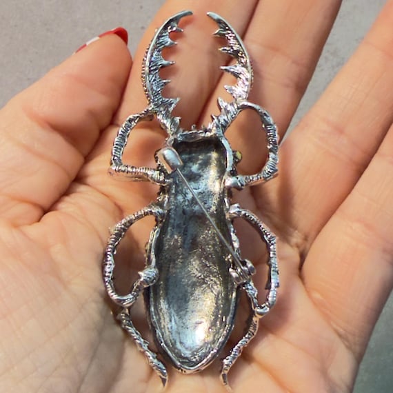 Beetle Brooch Rhinestone Statement Insect Pin Lar… - image 5