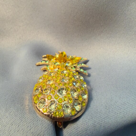 Pineapple Brooch Rhinestone Statement Pin Gold To… - image 3