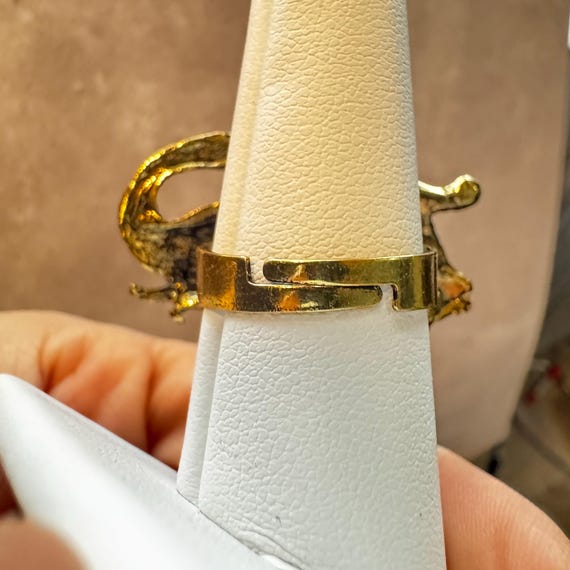 Vintage Elephant Ring, Adjustable Gold Tone Rhine… - image 2