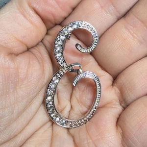 Letter E Rhinestone Initial Brooch Silver Tone Monogram Pin 1.75”