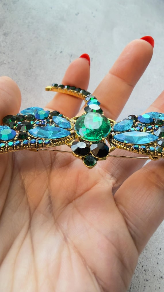 Dragonfly Brooch Large Rhinestone Statement Pin G… - image 6