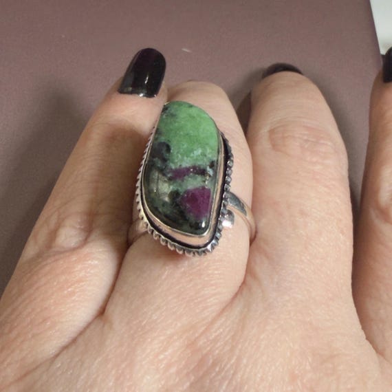 Ruby Zoisite Pendant and Ring Set Green Pink Ston… - image 9