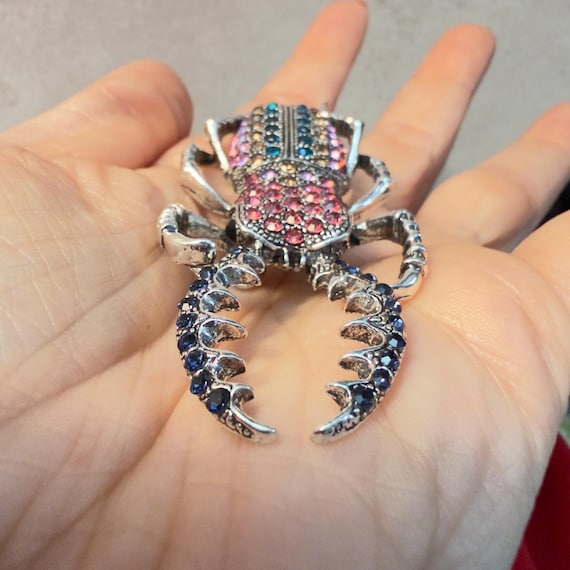 Beetle Brooch Rhinestone Statement Insect Pin Lar… - image 3