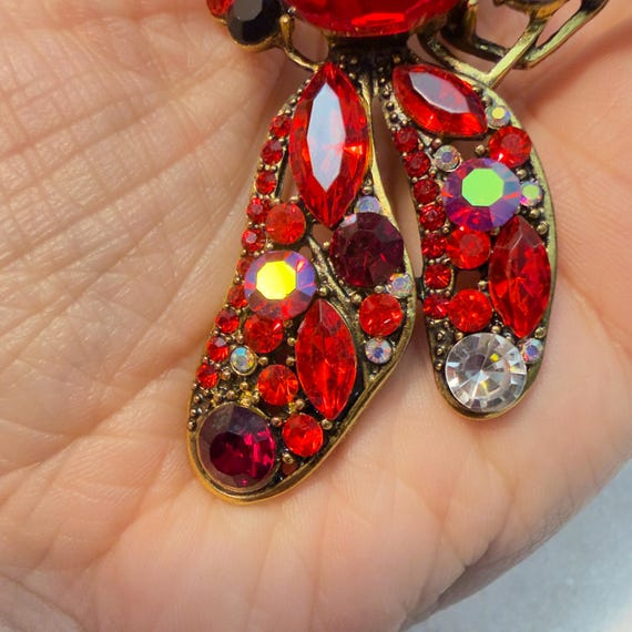 Dragonfly Brooch Red Rhinestone Statement Insect … - image 3