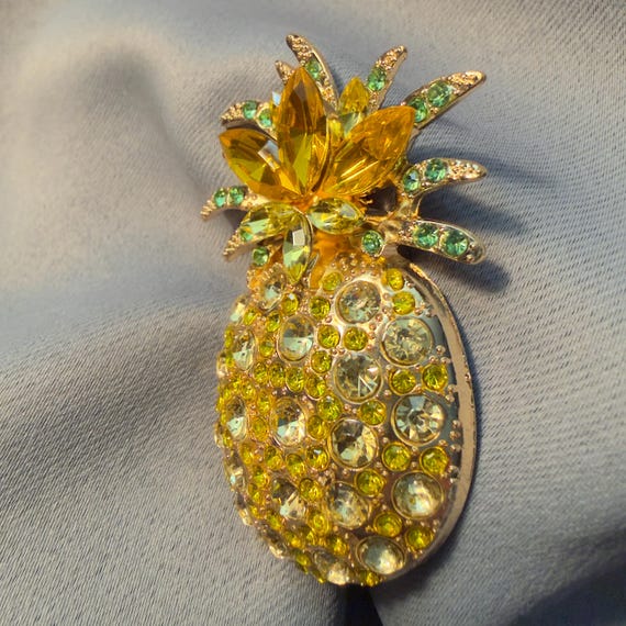 Pineapple Brooch Rhinestone Statement Pin Gold To… - image 2