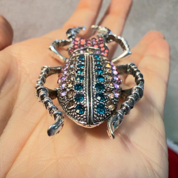 Beetle Brooch Rhinestone Statement Insect Pin Lar… - image 4